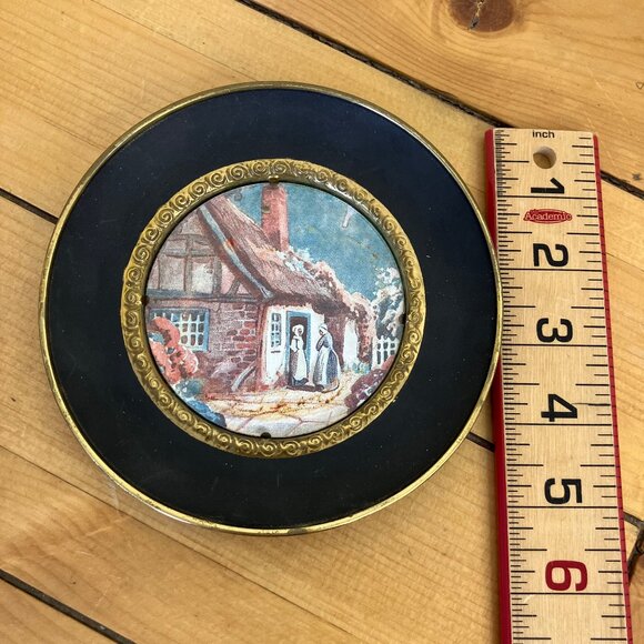 Brass Foil Art Decorative Plate Vintage Set Made in England Thatched Cottage - Picture 2 of 11
